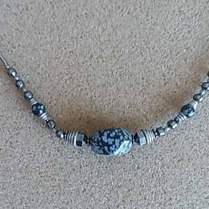 Snowflake obsidian stone necklace